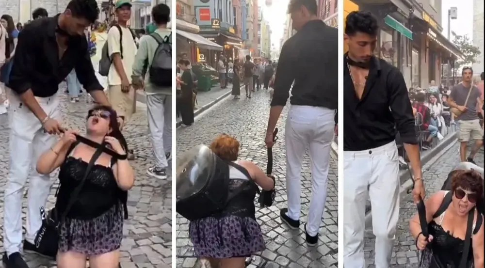 GALATA’DA TASMALI YÜRÜYÜŞ SKANDALI! KADINI “MİYAVLATAN” İKİLİ TUTUKLANDI